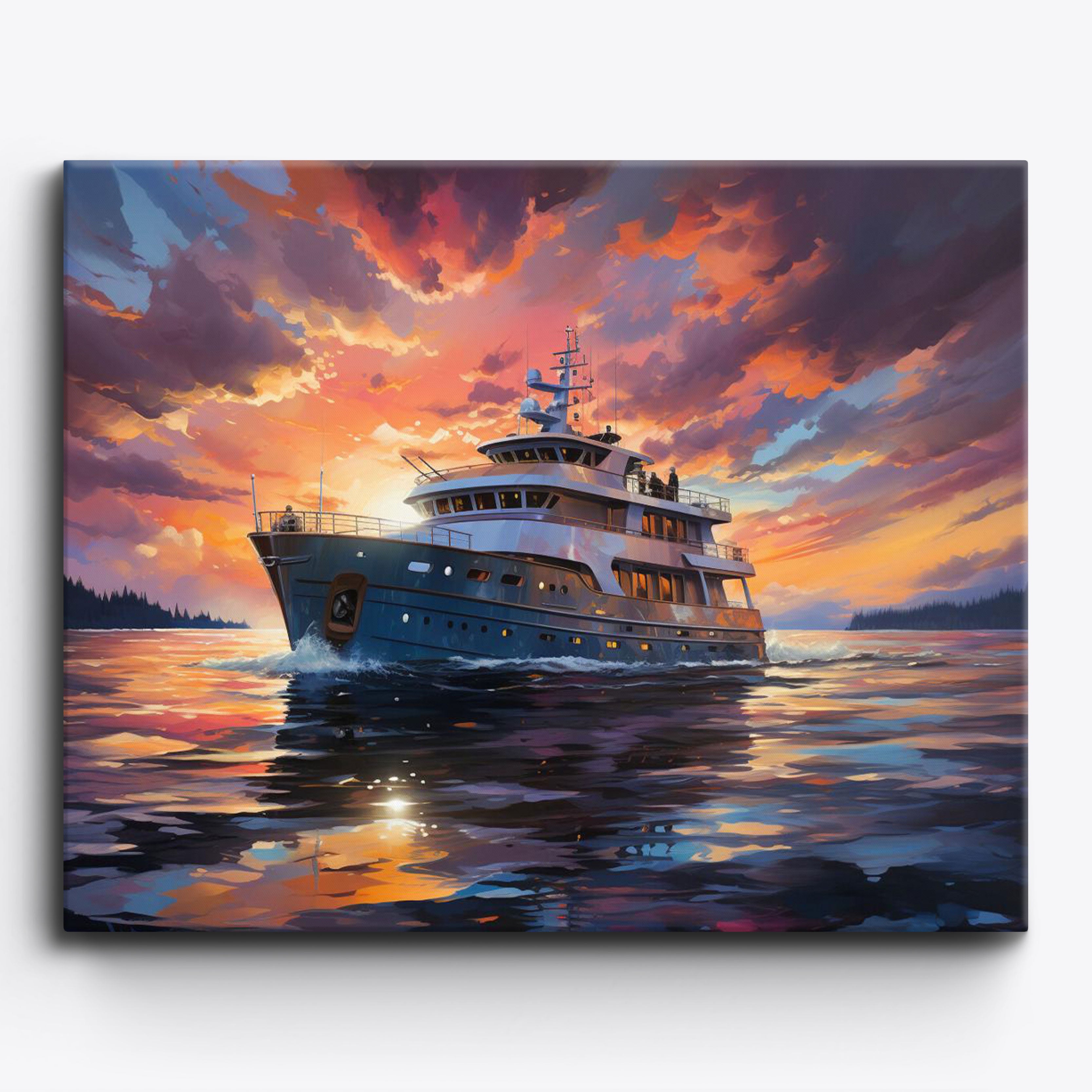 Die strahlende Yacht bei Sonnenuntergang